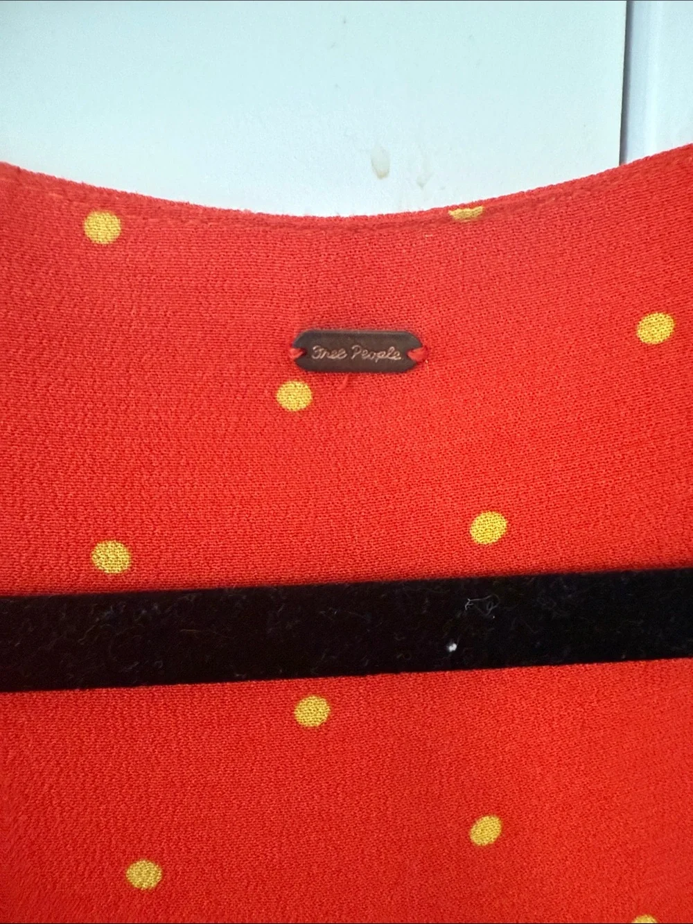 Free People Red Mini Dress with Yellow Polka Dots Small